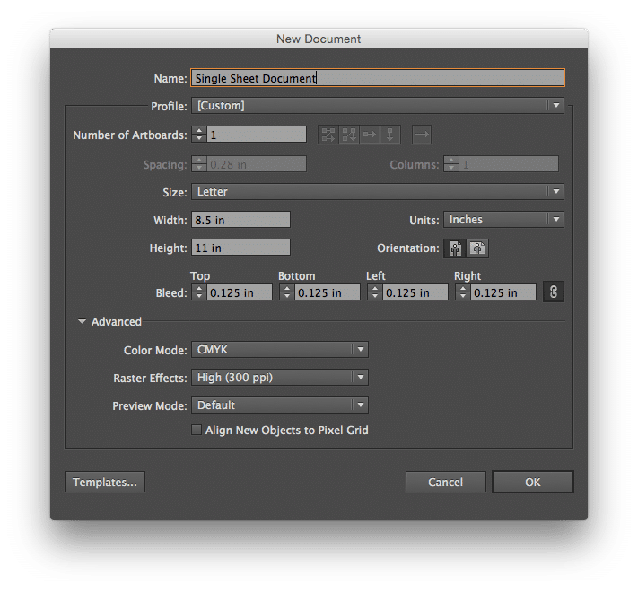 Document size dialog box in Photoshop